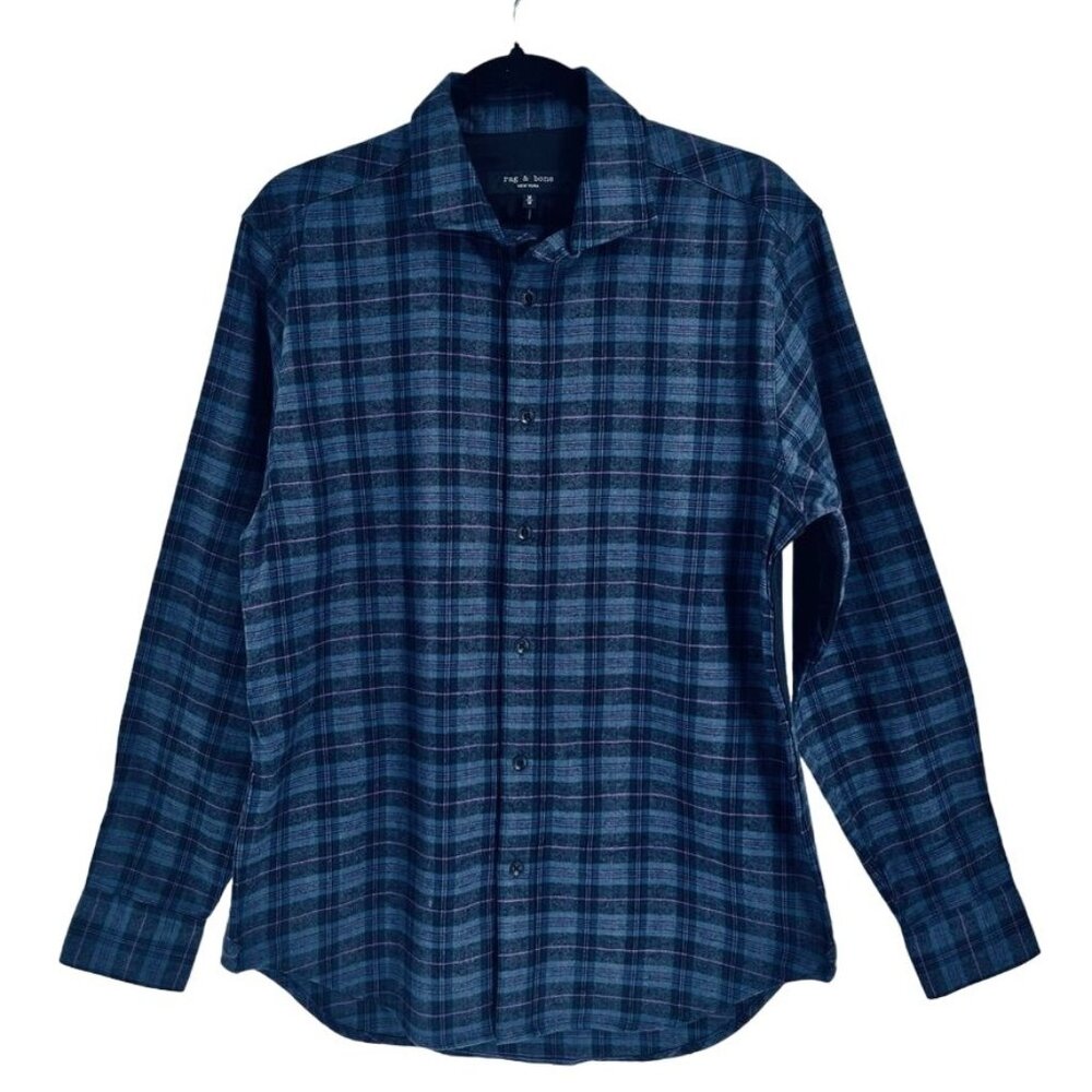Rag & Bone Mens Pursuit Shirt Size M Checked Cotton Flannel Blue Plaid